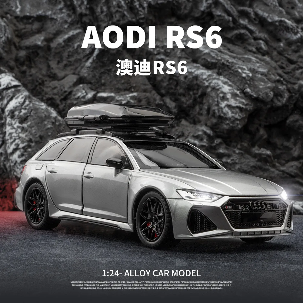 1:24 Audi RS6 Station Wagon Alloy Toy Car Model Wheel Steering Sound and Light Children\'s Toy Collectibles Birthday gift F547