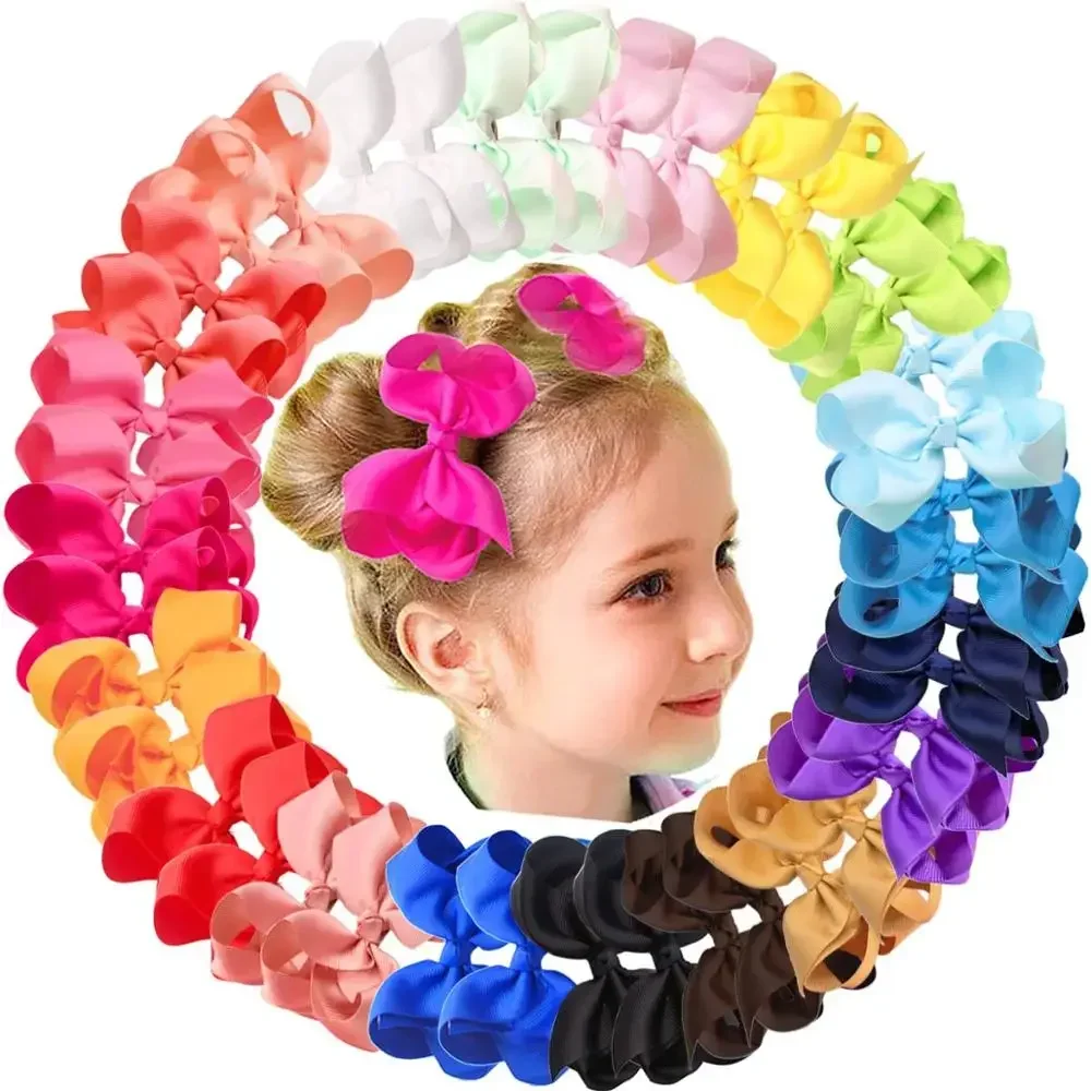 4 Inches Solid Grosgrain Ribbon Hair Bows With Clip For Cute Girls Handmade Hair Clips Barrettes Hairpins Kids Hair Accessories