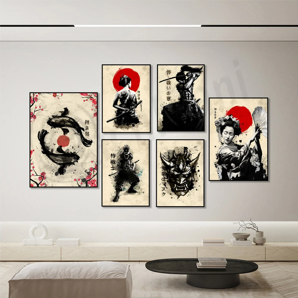 

Vintage Japanese Samurai Bushido Armor Geisha Samurai Samurai Sword Ninja Poster Art Canvas Painting Print Picture Home Decor