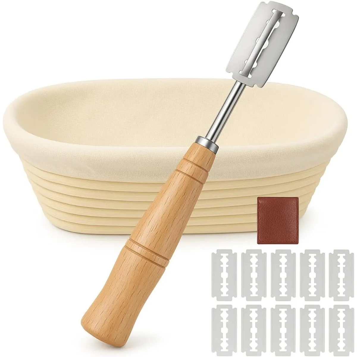 Punho de madeira para pão fermento, ferramenta de corte de pão coxo, cesta oval de impermeabilização de vime, o presente ideal para um padeiro