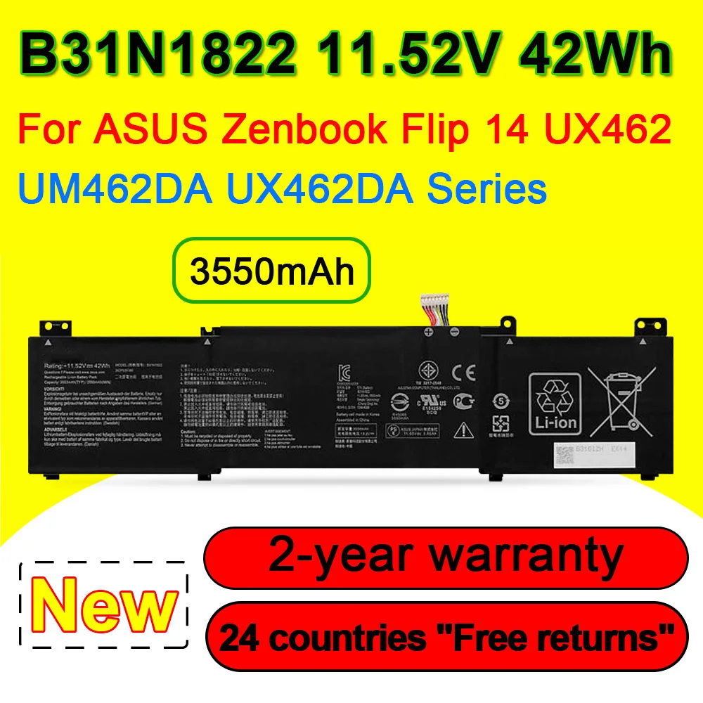 

11.52V 42Wh B31N1822 Laptop Battery For ASUS Zenbook Flip 14 UX462 UM462DA-AI012T AI014T AI015T UX462DA-2G Q406DA Series