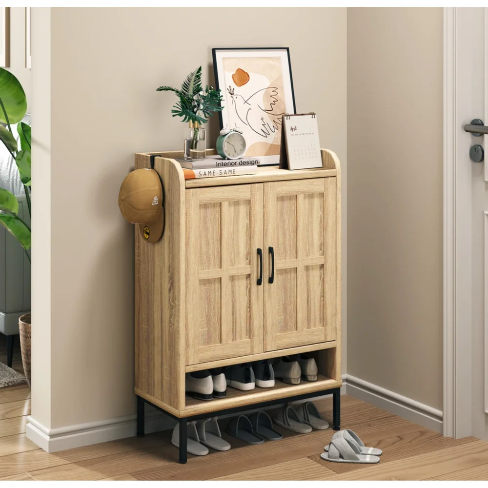 

41.5 inch Tall Shoe Cabinet, Shoe Rack Organizer, Shoe Storage Cabinet with Doors,3 Adjustable Partitions and Metal Legs