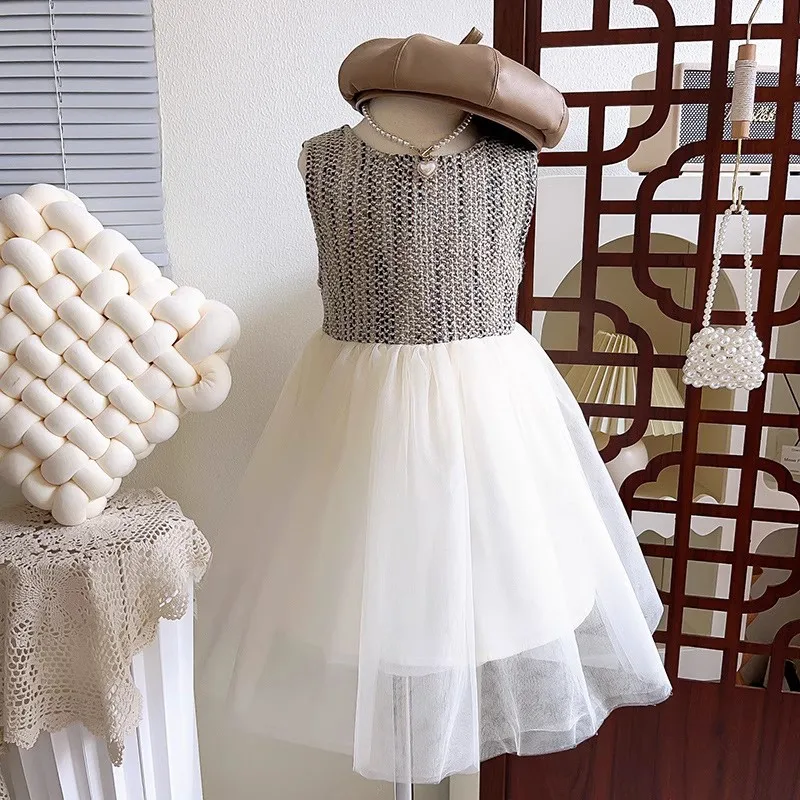 

Autumn Outfit for Girls: Stylish Jacket and Trendy Vest Dress Set with Mesh Princess Dress Two-Piece Set