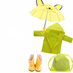 Puppe Kleidung Gelb Regenmantel Rucksack Regenschirm Für 18 Zoll Amerikanischen Puppe Mädchen der 43 Cm Reborn Baby Generation Zubehör, kid Spielzeug