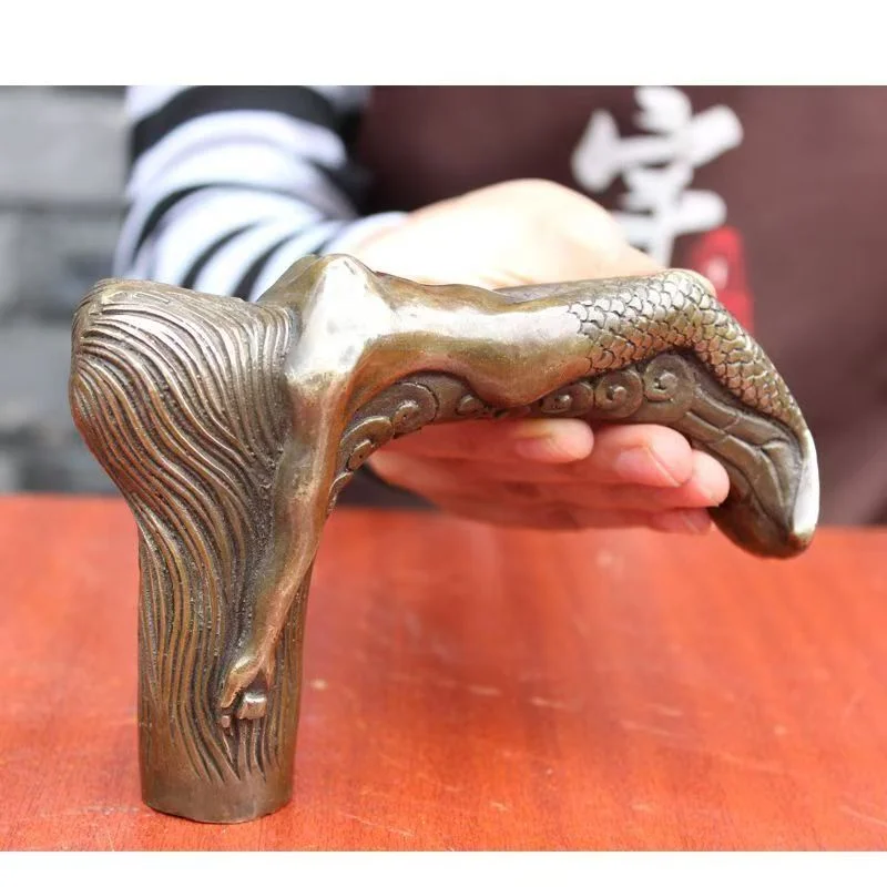 

Bronze Handmade Carved Beautiful Woman Statue Cane Walking Sti Head Statues