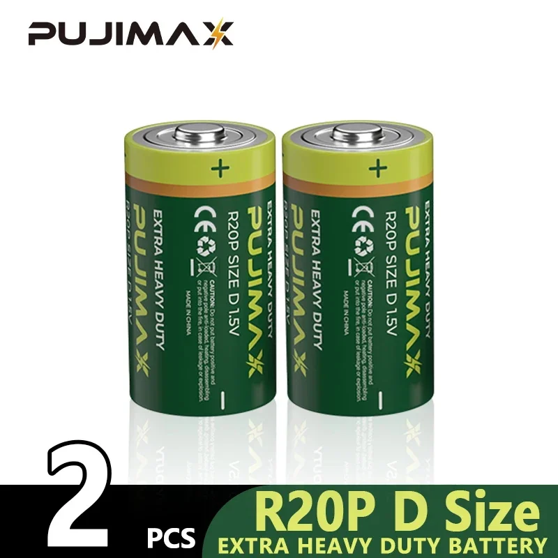 

Сверхмощный аккумулятор PUJIMAX R20P, 2 шт., размер D, 1,5 в, углеродный цинк, одноразовая сухая батарея для радио, массажного кресла, газового счетчика и т. д.