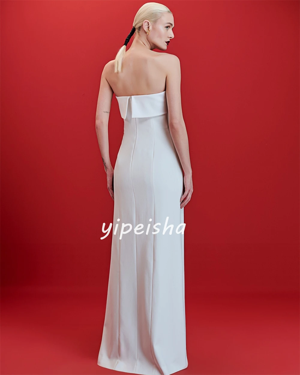 Customized Jersey Ruched Clubbing A-line Strapless Bespoke Occasion Gown Long Dresses