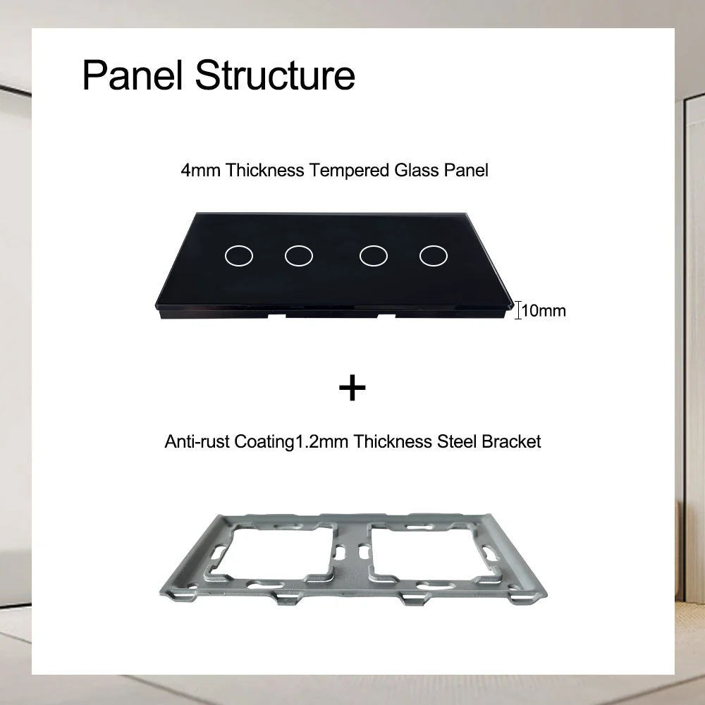 ENTUOIA EU 157mm Crystal Tempered Glass Panel For Wall Touch Switch Double Combination Only Panel With Metal Frame DIY Switch