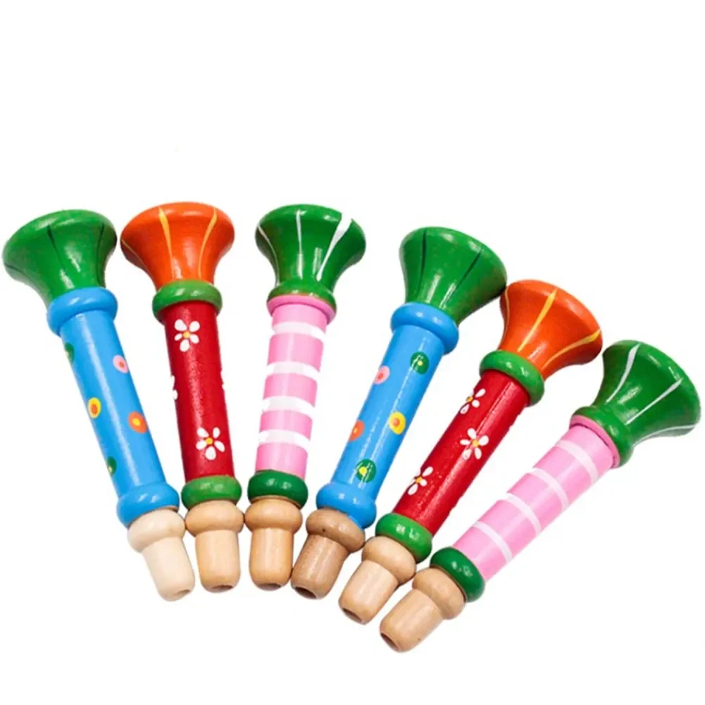 1PC Colorful Wooden Trumpet Bugle Toy Musical Instrument for Children Whistle Baby Learning Educational Toys Kids Music Games