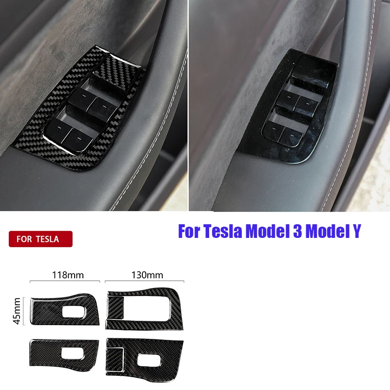 

For Tesla Model 3 Model Y Car Window Control Panel Button Decor Sticker 4Pcs Door Switch Trim Frame Cover Car Interior Sticker