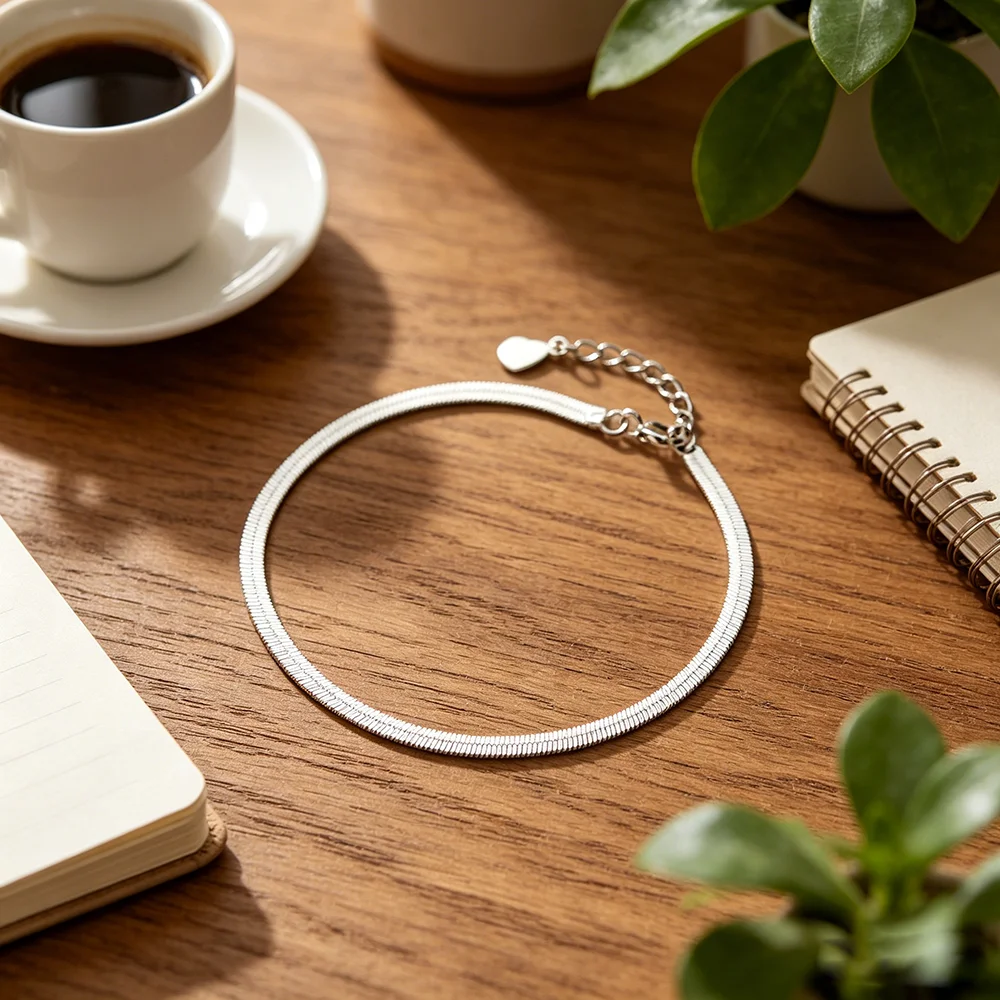 Minimalist 925 Sterling Silver Snake Chain Bracelet for Women Dainty Flat Herringbone Chain Design Fine Silver 925 Jewelry