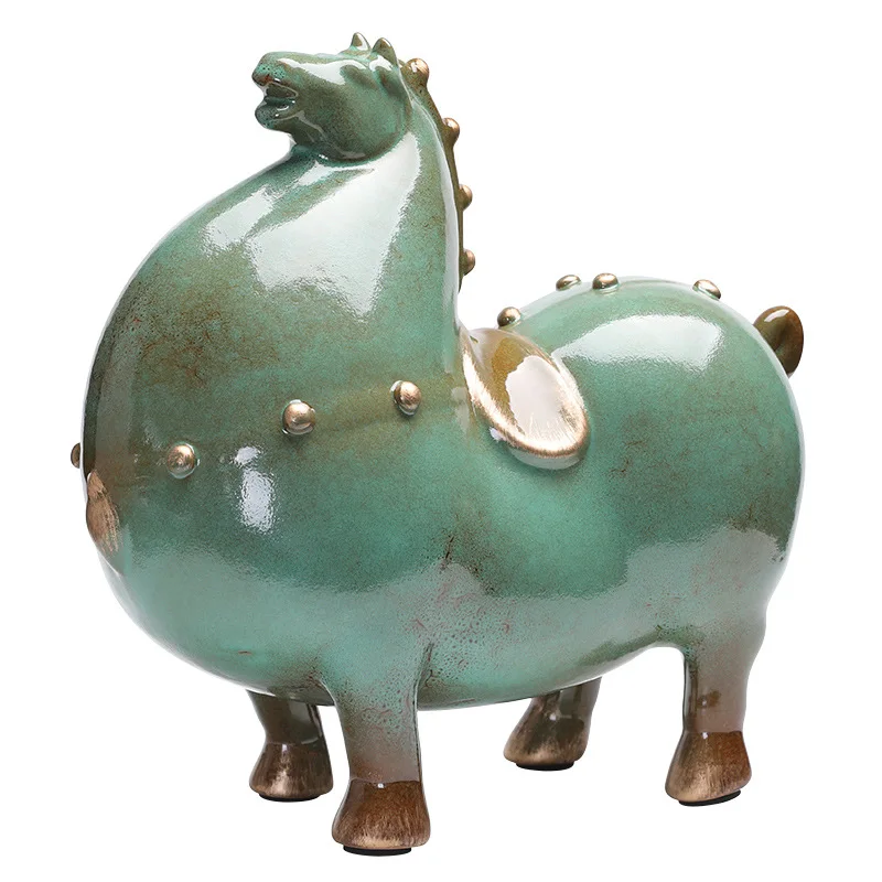 Home Decor Chinese Style Green Horse Ornament Lucky Tang Horse Office Living Room Decoration Desktop Decoration Ceramic Crafts