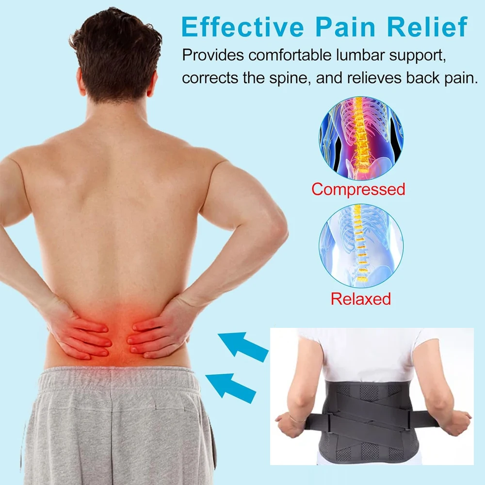 1 pz tutore per la schiena per la parte bassa della schiena con 4 soggiorni, cintura di supporto lombare con Pad lombare 3D per sollevamento pesante e sollievo dal dolore alla Sciatica