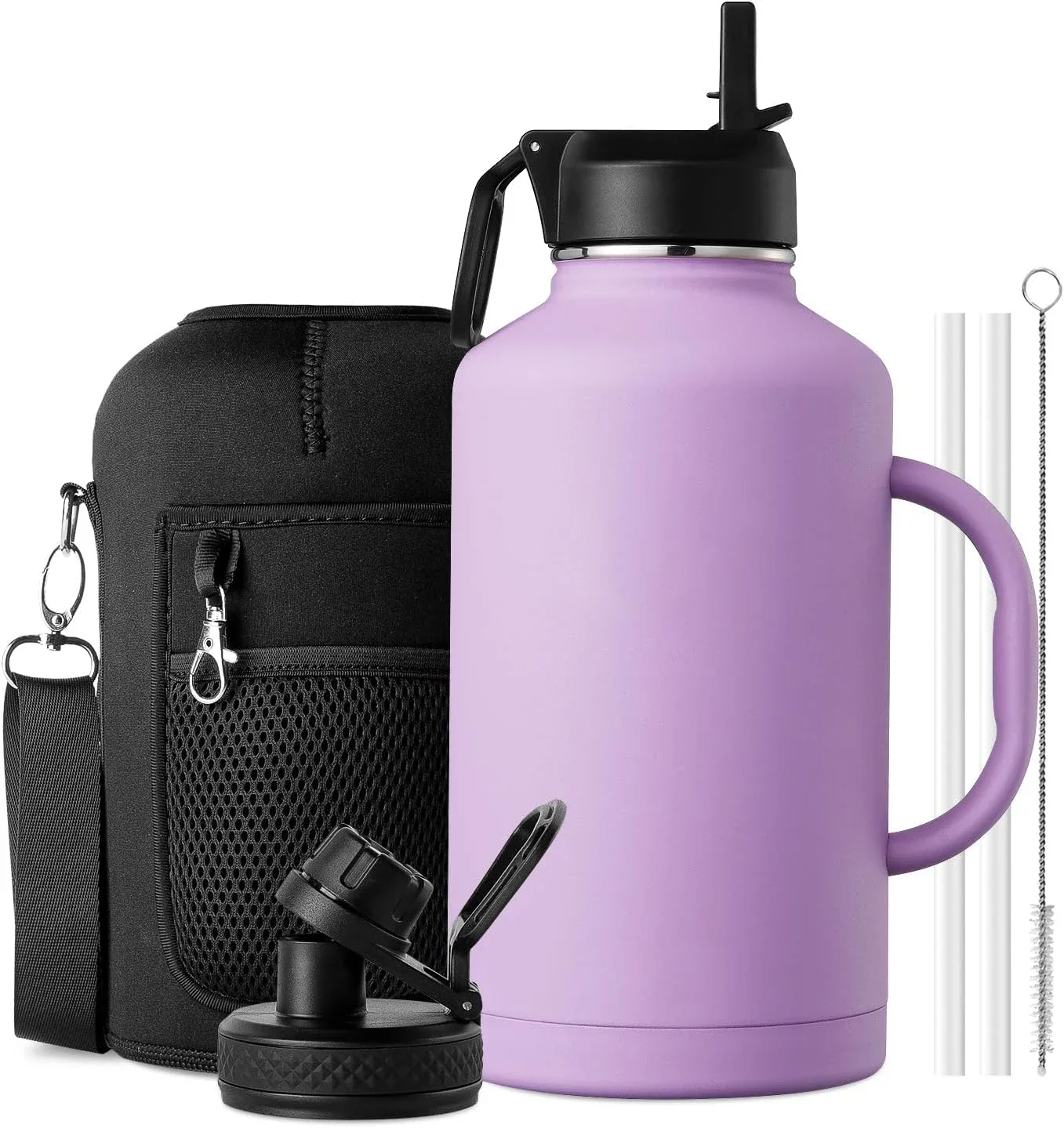 64oz/128oz Double Wall Stainless Steel 18/8 Insulated Sports Water Bottle with Straw Hot Cold Thermos Bottle for Gym with Bag