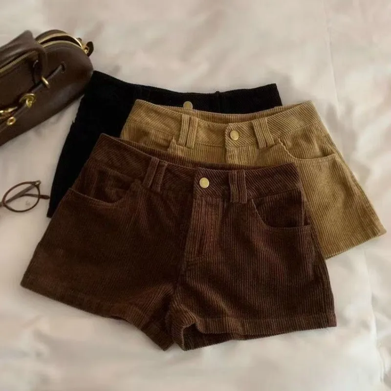 Simple Curduroy Shorts Women Spring New High Waist Spicy Girl line Short Pants Sexy Y2k Outerwear Solid Streetwear