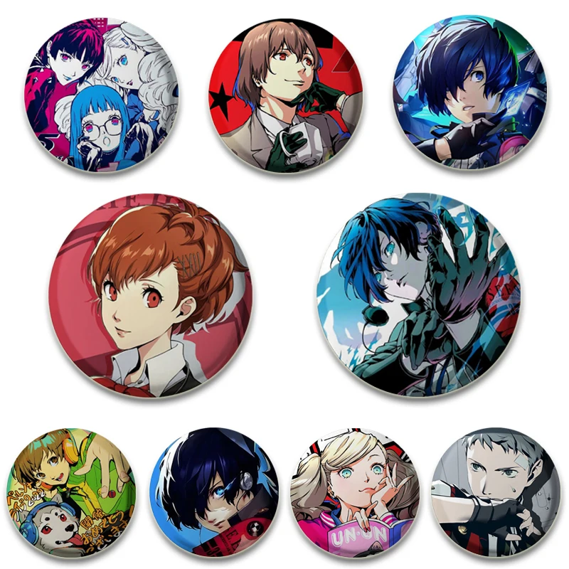 

Persona 3 Game Brooches Tensei Makoto Yukari Takeba Megami Yuuki Pins Cosplay Round Tinplate Brooch Backpack Decoration Badge