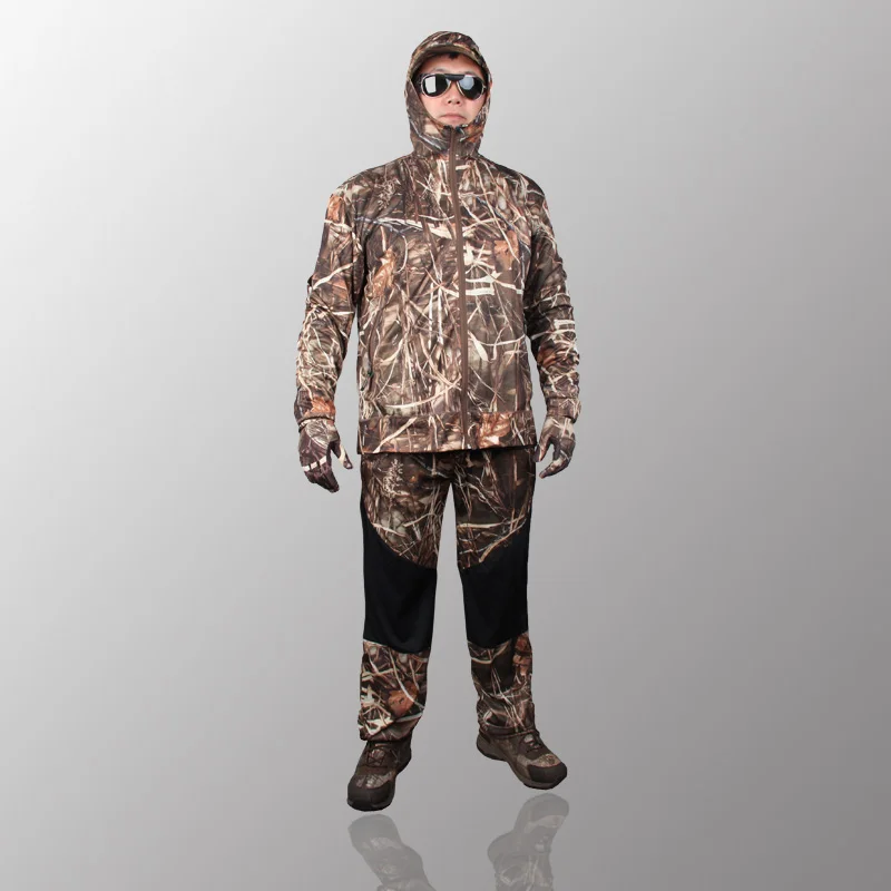 Spring Autumn Reed Camo Hunting Fishing Suit For Men Comfortable Polyester Quick Drying Anti-Sweat Breathable Hunting Clothes