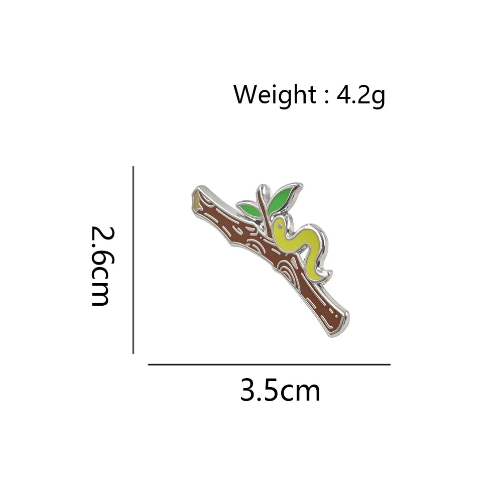 Cute Caterpillar Enamel Pin Tree Branch Green Leaf Brooch Funny Cartoon Insect Lapel Badge Nature Animal Jewelry Gift for Friend