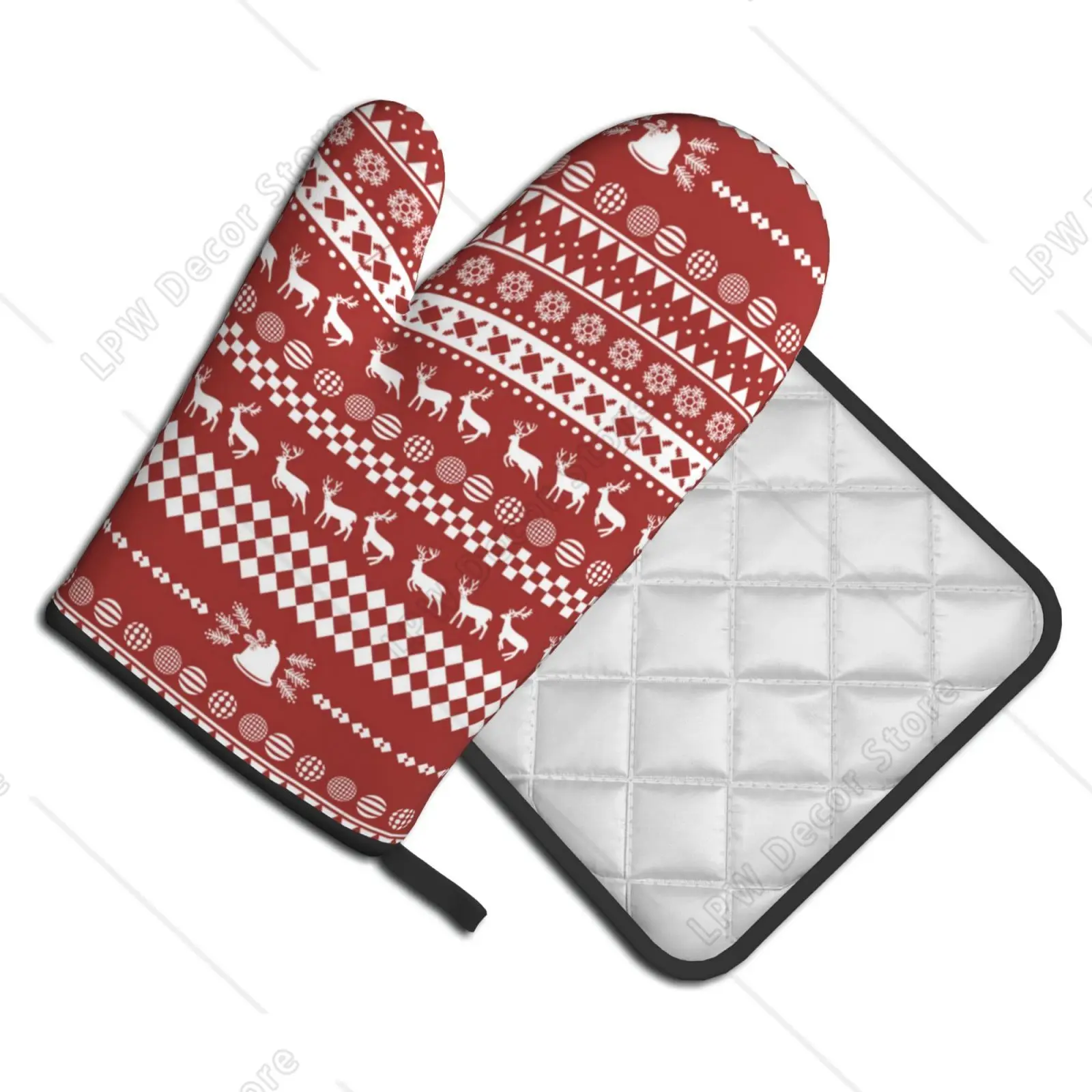 2pcs/set Christmas Gloves Oven Mitts Merry Christmas Decorations Xmas Home Kitchen Ornaments Gifts