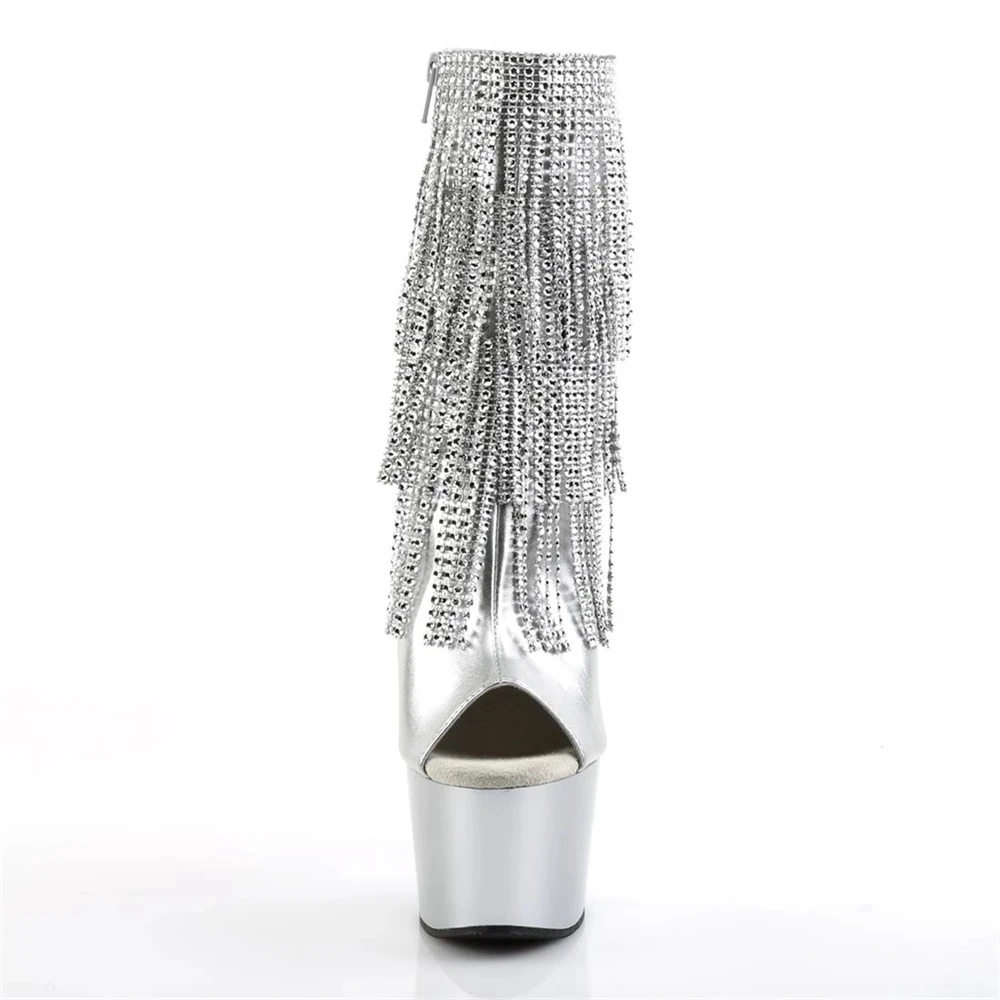 Brand Electroplated Tassels Pumps 17CM Thin High Heels Ankle Boots Pole Dance Nightclub Model Catwalk Platform Women's Shoes
