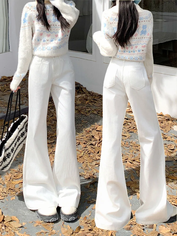 

High Waist Fleece Lined Bootcut Jeans Women's Loose Fit Comfortable Denim Pants Casual Straight Leg Trousers Autumn Winter