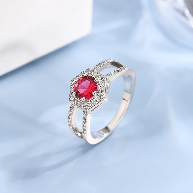 خاتم من حجر الزركون الياقوت الأحمر العتيق للنساء ، فاخر مطلي بالفضة ، سحر الزفاف ، مجوهرات الخطبة اللانهاية ، أنثى #3