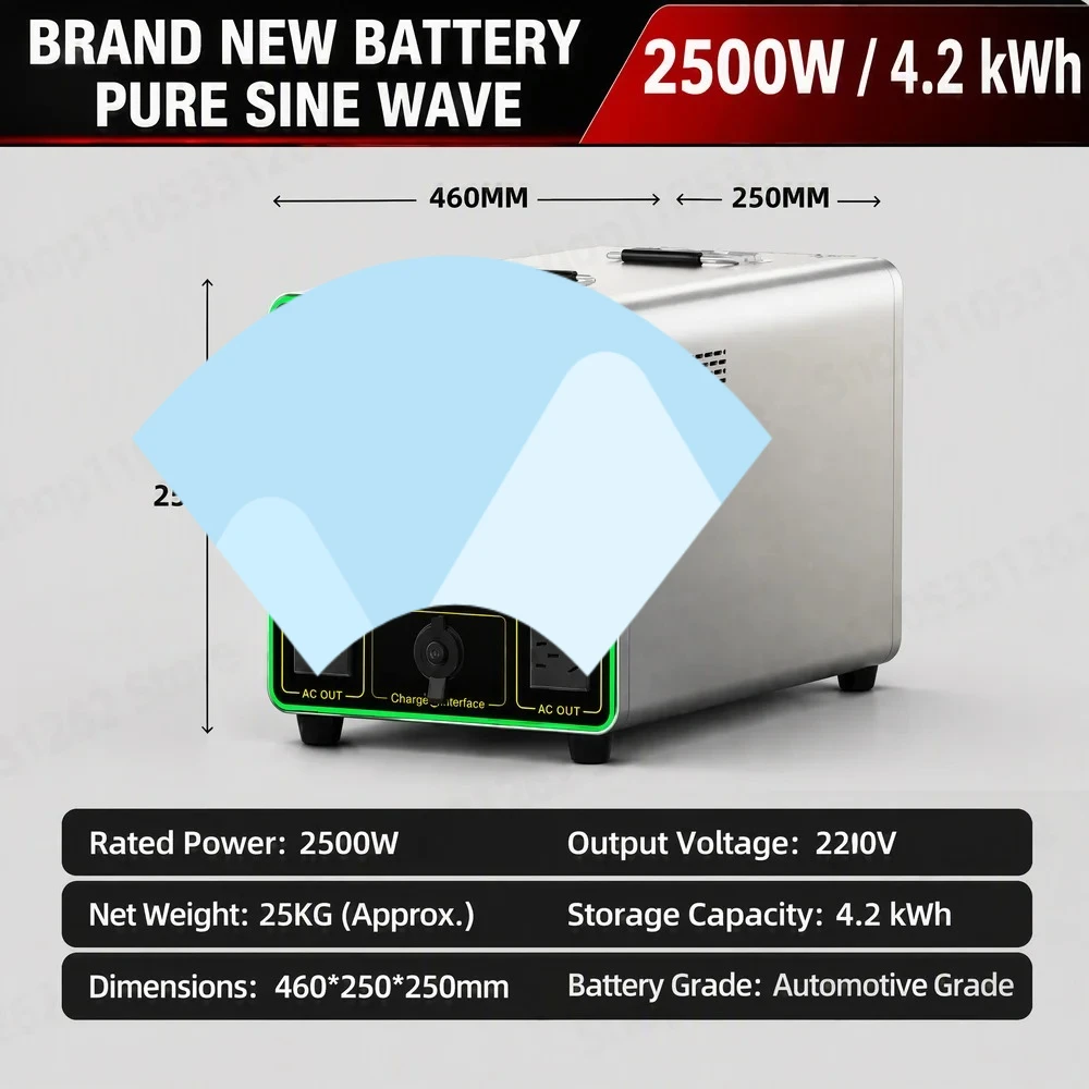 2500W 4.2kWh Portable Power Station  Battery Pure Sine Wave Solar Generator Fast Charging for Camping Home Backup