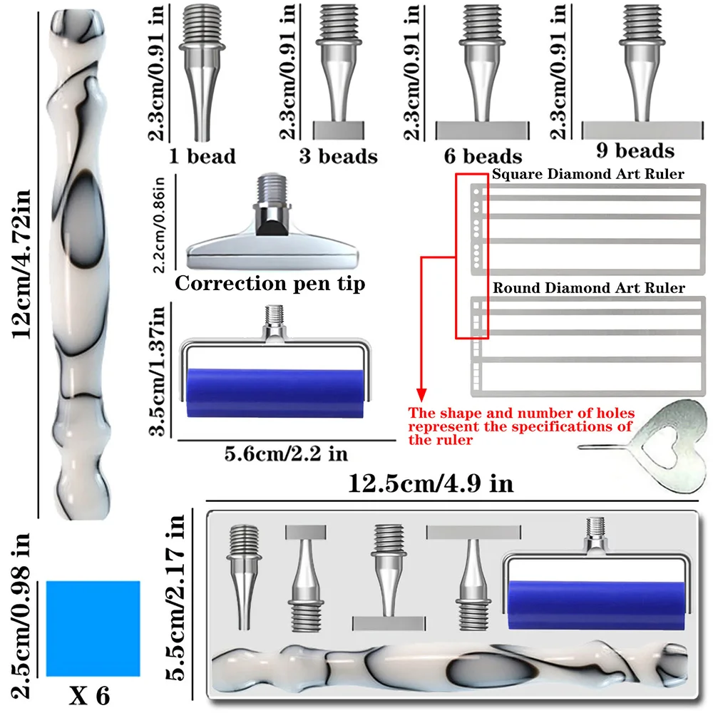 5D Diamond Painting Pen Set Add a ruler- Multifunctional Metal DIY Embroidery Tool Kit for Crafting