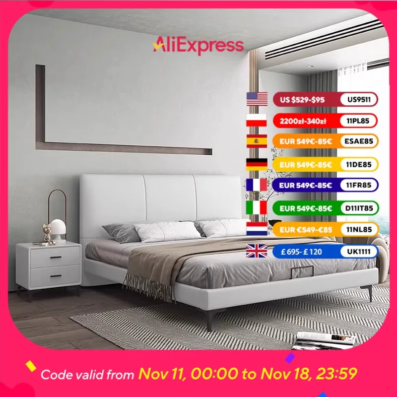 

Rustic Minimalist Double Bed Base White Leather Cheap Luxury Double Bed Frame Storage Modern Cama Matrimonial Bedroom Furniture