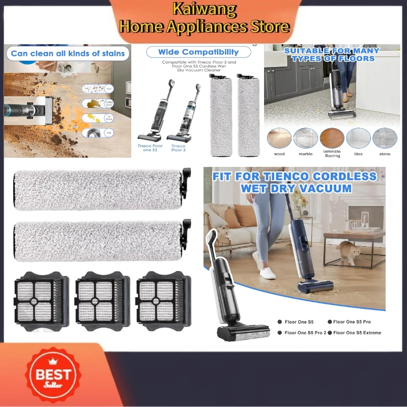 

Replacement Brush Rollers HEPA Filters Compatible with Tineco Floor One S3 / iFloor 3 Cordless Wet Dry Vacuum Cleaner Accessory