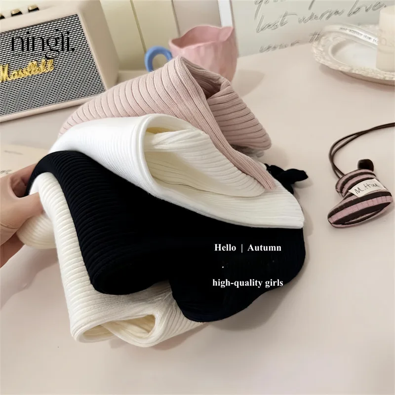 Girls' base sweater autumn and winter new baby knitted sweater foreign style fungus edge middle collar children's inner top