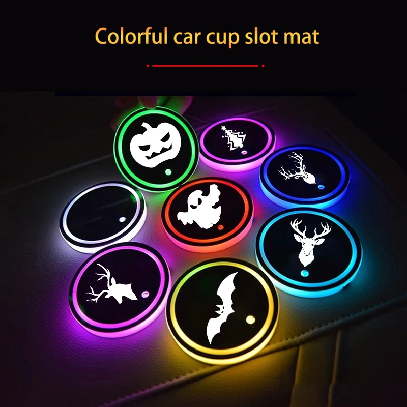

Creative Customize Luminous Car Cup Coaster Holder Car Led Atmosphere Lamp Water Bottle Cup Holder Pad for Christmas Halloween