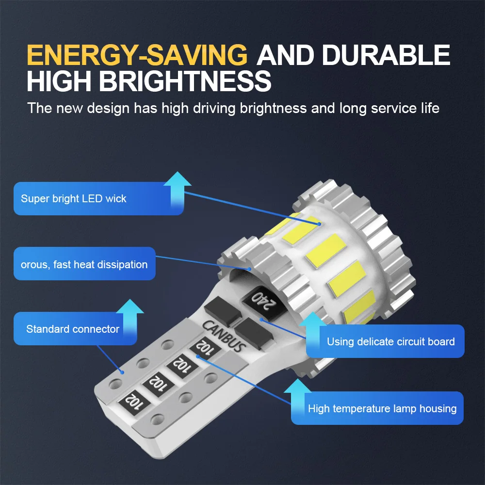 T10 LED Super Bright Bulb W5W Canbus No Error 3400LM Car Clearance Lights 6000K For Skoda Kodiaq 2016 2017 2018 2019 2020 2021