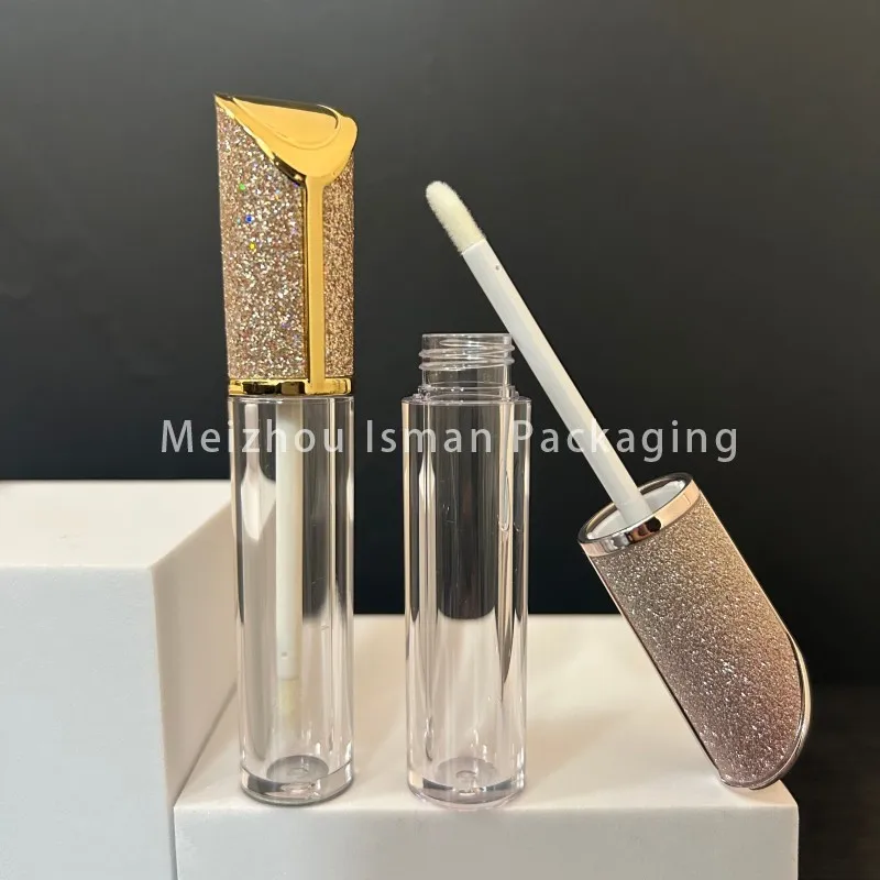 50Pcs glitter liquid lipstick packaging rhinestone gold luxury refillable empty lip gloss container tubes with wands brush 5ml