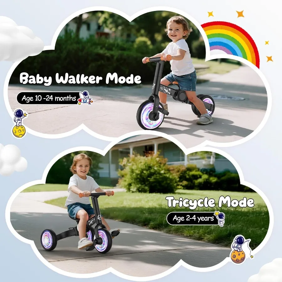 دراجة توازن للأطفال الصغار 3 في 1 لعمر 1-4 سنوات، دراجة ثلاثية العجلات بإضاءة ملونة للأطفال الصغار لعمر 1 2 3 4 سنوات مع دواسة قابلة للإزالة #3