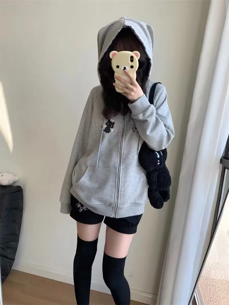 Cute  Embroidery Spring Summer Thin Hooded Jacket Women's Japanese Subculture Plaid Hat Sweater Long Sleeve School Uniform - view 3