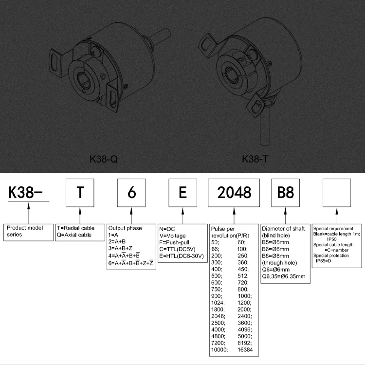 6mm Rotary Encoder K38 Hollow Shaft Elevator Door Encoder Rotary Incremental Sensor GZT4-GHT4 2048ppr