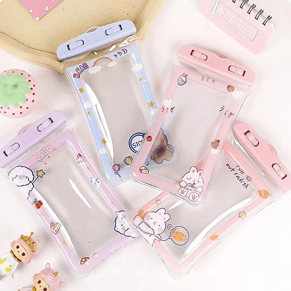 1Pcs New Universal Waterproof Phone Case Cartoon Rabbit Air Bag Shockproof Phone Bag with Strap Lanyard Hanging Phone Cover