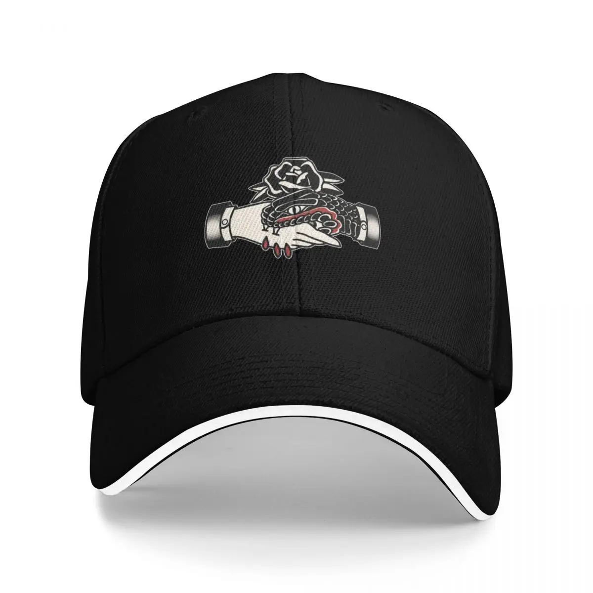 Traditional Trust No One Serpent Shaking Hand and Black Rose Tattoo Baseball Cap Unique hats Hat Baseball Cap Boy Women's