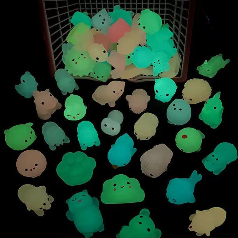 10PCS Mochi Squishy Toys Animals Glow in The Dark Squeeze Stress Relief Gifts Stocking Stuffers Party Favors for Kids Boys Girls