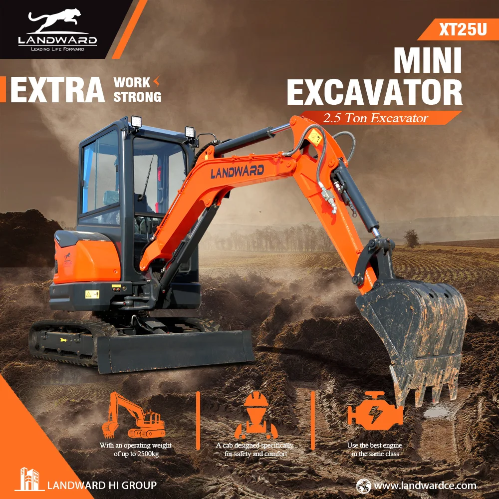 LANDWARD Excavator 2.5 Ton EPA Yanmar Engine Digger Farm Small Trench Digger 1 Ton 2 Tons Machine Price Mini Excavator Customize