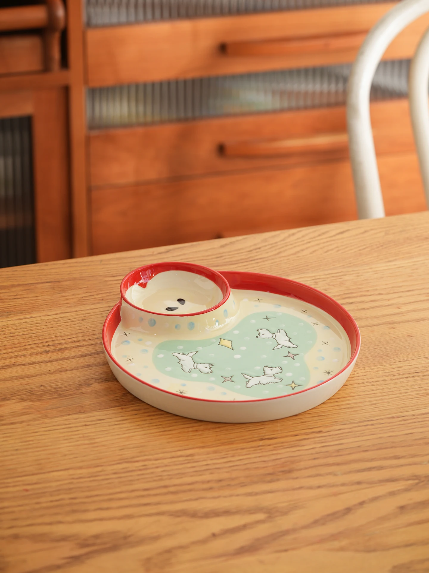 

Cute Dog Pattern Cerc Dumpling Plate Diwaer Se Home Use Dinner Plate Microwave Se Sauce Di Included 8.7 Inch