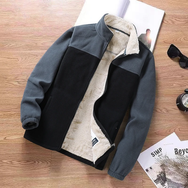 

Windproof Men's Fleece Jacket Warm and Thick Quality Stand Up Collar Cardigan Jacket Fashionable and Trendy New Men's Jacket