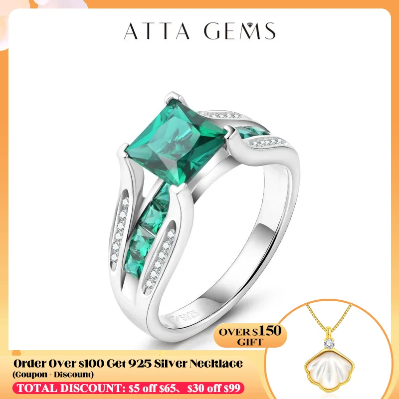 

ATTAGEMS 925 Sterling Silver Emerald Cut Emerald Created Moissanite Gemstone Simple Daily Ring For Women Fine Jewelry Wholesale