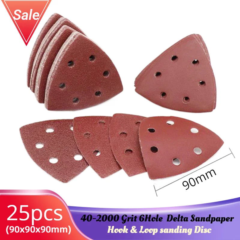 

25 шт. 90 мм 6 отверстий Delta Sander, бумажный крючок и петля, шлифовальный диск, абразивные инструменты для шлифовки, Зернистость 40-2000