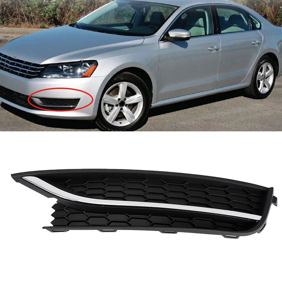 

561853665E Front Left Fog Light Grill Trim Cover without Hole Fit for VW Passat 2012 2013 2014 2015 ABS