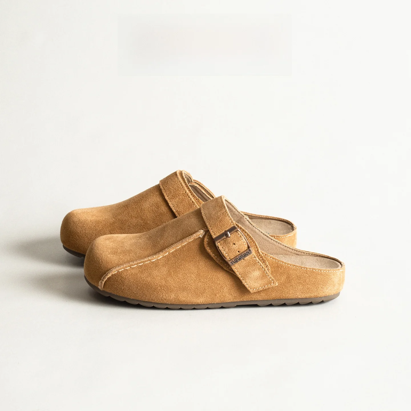2025 Summer New Fashion Women's Slip-On Buckle Decorated Faux Leather Inner Heightening Clog Shoes Retro Style Thick Heel