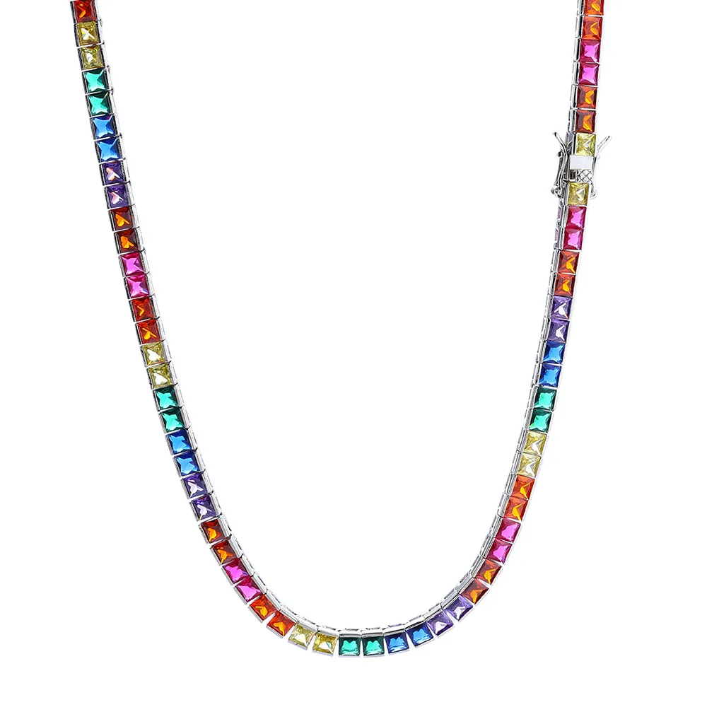 

Модные ювелирные изделия, Радужный браслет Ice Out, латунный квадратный браслет 4 мм, позолоченный 18 К, цветной цирконий, бриллиантовый теннисный браслет