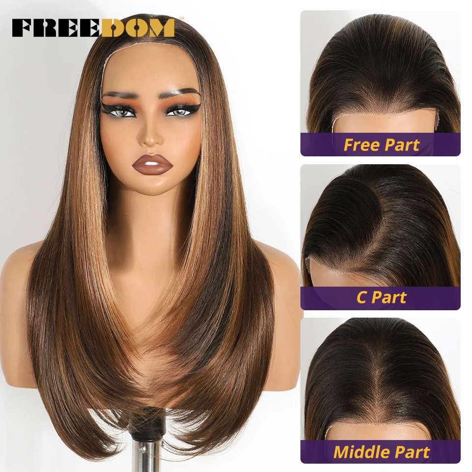 FREEDOM 9x6 قبل قطعها الاصطناعية الدانتيل الجبهة الباروكات للنساء مستقيم الطبقات شعر مستعار 24 "أومبير شقراء ارتداء والذهاب غلويليس الدانتيل الباروكات