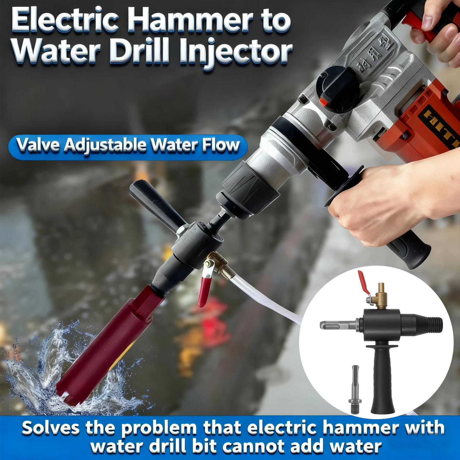 

Electric Hammer Water Injection Adapter Male Thread to SDS Plus Drill Adapter Carbon Steel Hammer Water Injection Converter